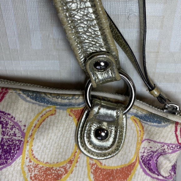 Large Coach Colorful Patterned Women's Bag- metallic handles, canvas Monogram C - Picture 11 of 16